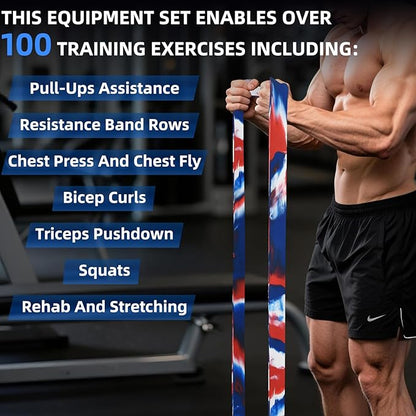 Resistance Band Set, 81.9 Inch Circumference Pull Up Assist Bands with Storage Bag, Camouflage Workout Bands for Powerlifting, Stretching, WOD & Strength Training, Unisex Fitness