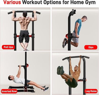 Outdoor Basic Power Tower, Pull Up Bar and Dip Station for Home Gym, 1400LBS Weight Capacity, Adjustable Height, Heavy Duty Steel Frame for Calisthenics, Strength Training Fitness Equipment