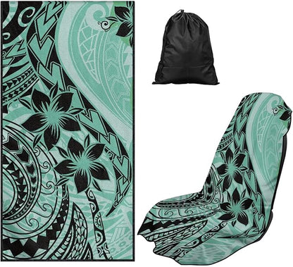 Bulopur Polynesia Tropical Frangipani Car Sweat Towel Seat Cover Washable Soft Turquoise Beach Towel for Women After Gym Yoga Poct Workout Outdoor Surfing Activities Removable Auto Accessories