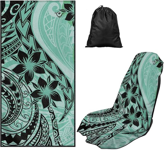 Bulopur Polynesia Tropical Frangipani Car Sweat Towel Seat Cover Washable Soft Turquoise Beach Towel for Women After Gym Yoga Poct Workout Outdoor Surfing Activities Removable Auto Accessories