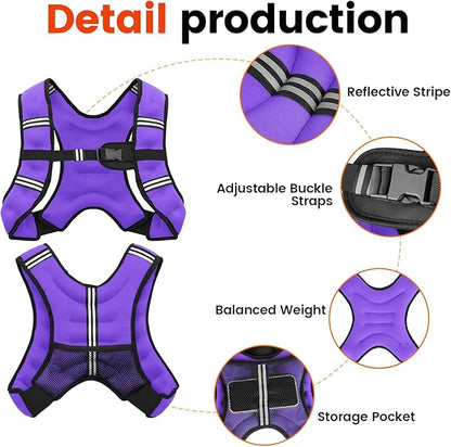 Weighted Vest, 6lb/8lb/10lb/12lb/16lb/20lb/25lb/30lb Weight Vest for Men Women, Body Weight Vests Adjustable with Reflective Stripe for Strength Training, Running, Workout, Jogging, Walking