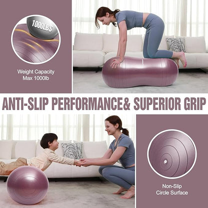 INPANY Peanut Ball - Exercise Ball for Labor Birthing, Anti-Burst Physical Therapy for Kids, Core Strength, Flexible Seating, Home & Gym Fintness, Sensory Chair Wiggle Seat for Girls and Boys