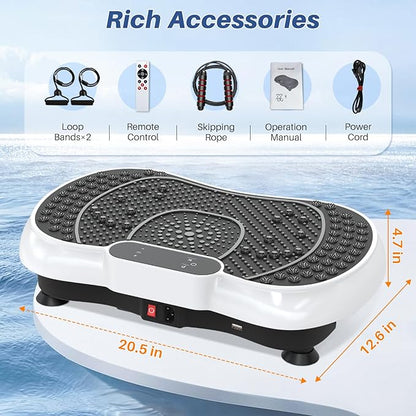 Bigzzia Vibration Plate Exercise Machine for Weight Loss – 100-Speed Platform with Remote & Resistance Bands, 450 lbs Capacity – Quiet Full Body Workout for Lymphatic Drainage at Home