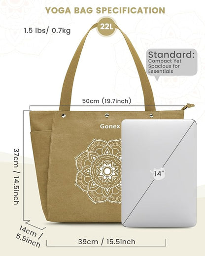 Gonex Yoga Mat Bag, Yoga Gym Bag Tote Bag with Multi Pockets For Women Men, Canvas Yoga Mat Carrier Take in Out Mat Easily For Pilates Travel Workout Office