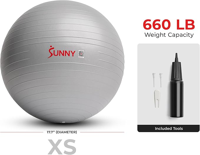 Sunny Health & Fitness Premium Anti-Burst Exercise Balls for Core Strength, Yoga, Pilates, Barre, Physical Therapy, Balance, Flexibility Non-Slip & Odorless