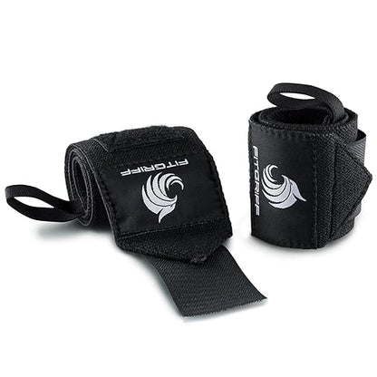 Fitgriff® Wrist Wraps for Weightlifting (18") Heavy-Duty Support for Gym, Bench Press, and Pushups (1 Pair) - for Men and Women (Black Original)