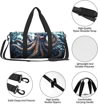 Sports Gym Bag for Women Men Travel Duffel Bag Tote Weekender Bag Carry on Overnight Bag for Travel Swimming Fitness Workout Sports Cool Octopus Duffle Bag