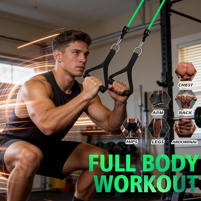 WHATAFIT Resistance Bands Set with Handles - Exercise Bands Home Gym Strength Training Equipment, Includes Door Anchor & Ankle Straps for Full Body Workout Bands, Physical Therapy