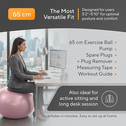 MANTRA SPORTS Exercise Ball – Yoga Ball for Pilates & Fitness - Birthing for Pregnancy, Stability, Core, Balance, Therapy for Physical Rehab, Workout for Home Gym & Office Chair, Fast Pump Included