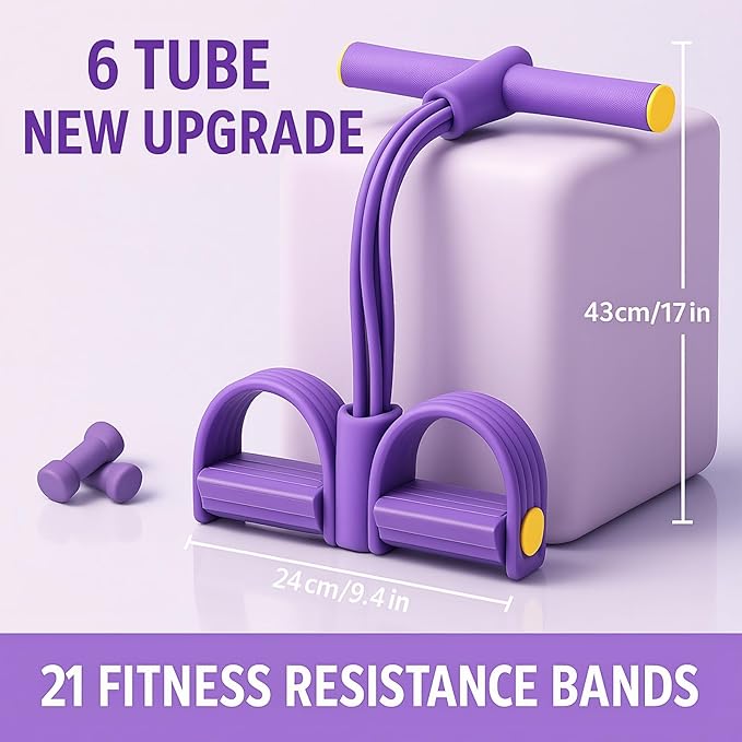 Multifunction Pedal Resistance Band with Handle, 6 Tube Foot Pedal Resistance Band for Home Workout, Full Body Exercise Equipment for Arms, Legs, Waist, Tummy, with Storage Bag
