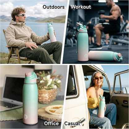 Fjbottle Insulated Stainless Steel Water Bottle, 24 Oz Leakproof Water Bottles, Ice Reusable Tumbler, Double Wall Vacuum Jug, Lightweight Durable for Traveling & Sports, Workout, 24oz