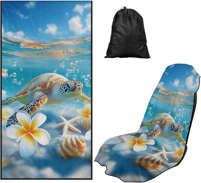 Bulopur Tropical Sea Turtle Beach Towel Soft Sand Free Sweatproof Car Seat Cover Towel for Yoga Mat Non-Slip Breathable Washable Sweat Towels Fits for SUV Sedan Truck