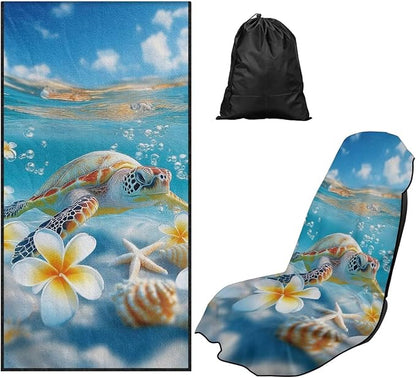 Bulopur Tropical Sea Turtle Beach Towel Soft Sand Free Sweatproof Car Seat Cover Towel for Yoga Mat Non-Slip Breathable Washable Sweat Towels Fits for SUV Sedan Truck