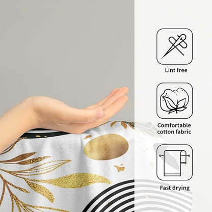Mid Century Boho Hand Towels Gold Tropical Leaf Art Decorative Absorbent Drying Cloth Tea Towels Set Bohemian Modern Housewarming Gifts for Home Bathroom Spa Gym 2 Pack 14"x28"