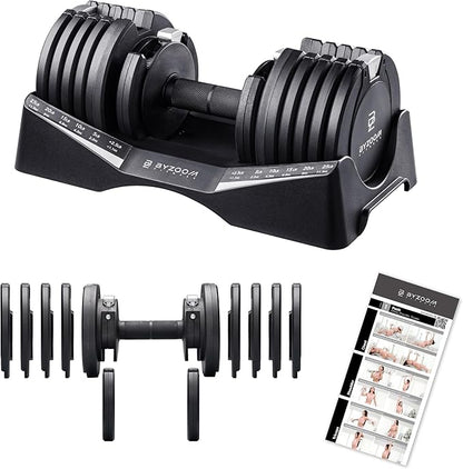 BYZOOM FITNESS Pure Series Adjustable Dumbbell - 12.5/25/27.5/75lb - ONE UNIT OR PAIR(check QTY before purchase) - 5-in-1/ 10-in-1 / 21-in-1 Flexible Hand Weights for Home Gym, Strength Training & Fitness Workouts, White OR Black