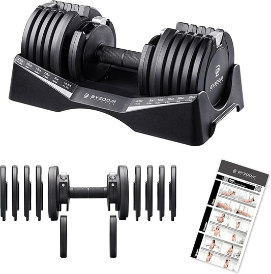 BYZOOM FITNESS Pure Series Adjustable Dumbbell - 12.5/25/27.5/75lb - ONE UNIT OR PAIR(check QTY before purchase) - 5-in-1/ 10-in-1 / 21-in-1 Flexible Hand Weights for Home Gym, Strength Training & Fitness Workouts, White OR Black