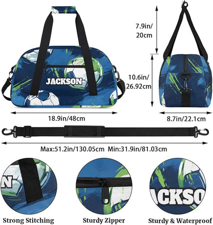 Custom Boys Soccer Gym Duffel Bags for Kids with Personalized Name Sport Training Travel Bags for Overnight Weekender