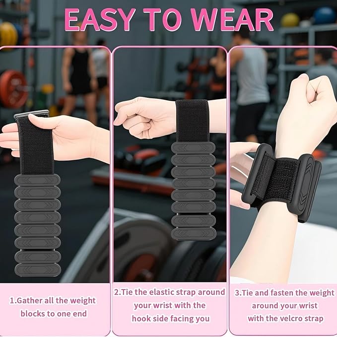 Wrist & Ankle Weights for Women Men, 1lb/2lb/4lb Set of 2 - Adjustable Wearable Weighted Bands, Waterproof Silicone Arm & Leg Weights for Pilates, Yoga, Walking, Dance, Home Workout & Gym
