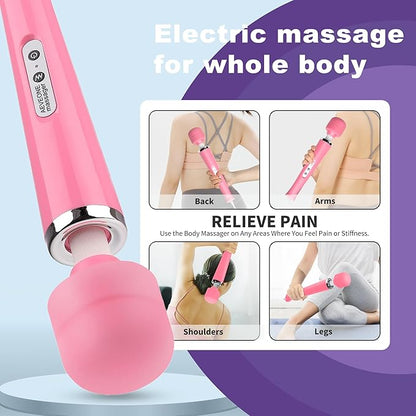 Wired Powerful Handheld Wand Massager, Strong Personal Vibration Massage for Sports Recovery, Back Muscle Aches, All Whole Body Pain (Pink)