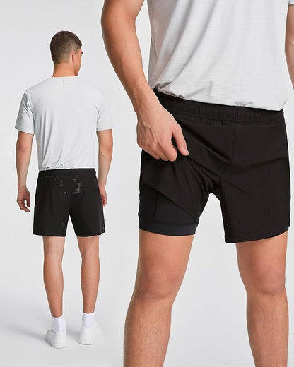 maamgic Mens Running Shorts with Compression Liner 5" Quick Dry Workout Shorts Anti-Chafe Gym Shorts 2 in 1 Athletic Shorts