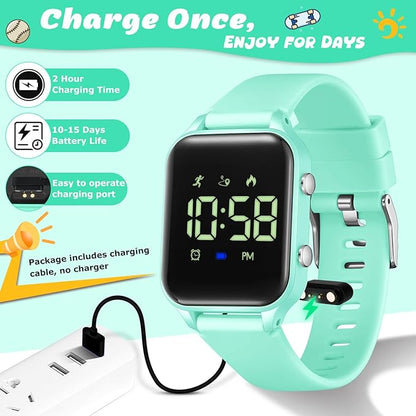 Kids Digital Watches for Boys Girls, Sports Watch with Fitness Tracker, Pedometer, Alarm Clocks, Stopwatch, No App Needed Waterproof Kids Watch, Gift for Teens Student Girls Boys Ages 5-14