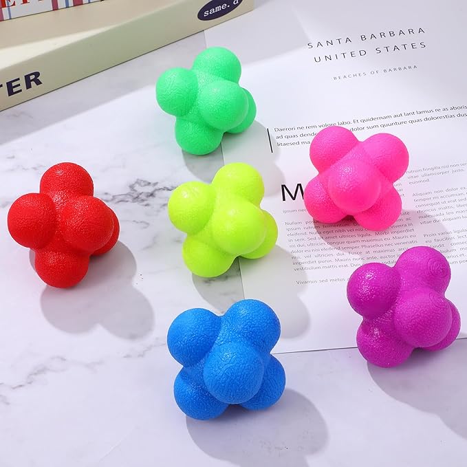 6 Pcs Hexagonal Reaction Balls Fitness Reaction Ball Reflex Training Equipment for Agility Speed Coordination Indoor Sports Training