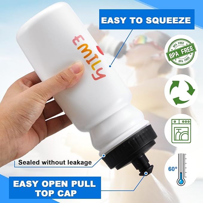 Suclain 7 Pcs Water Bottle Carrier with 20 Oz Bottles and Stickers Plastic Wide Mouth Sports Water Bottle Squeeze Team Bottles with Black Lid for Fitness Bike Gym (White)
