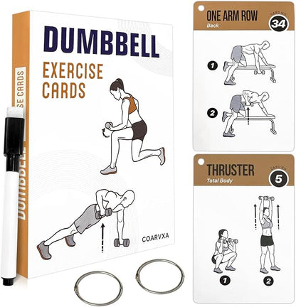 Dumbbell Cards for Women & Men-50 Dumbbell Workout Cards，Includes 2 Rings& Dry-Erase for Easy Organization-Home, Gym or Studio (Dumbbell)