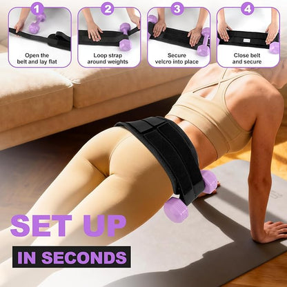 Hip Thrust Belt - Adjustable Fitness Belt for Dumbbells, Kettlebells, Plates - Support Up to 100 lbs - For Glute Workouts at Home Gym - Gifts Ideas for Women, Black