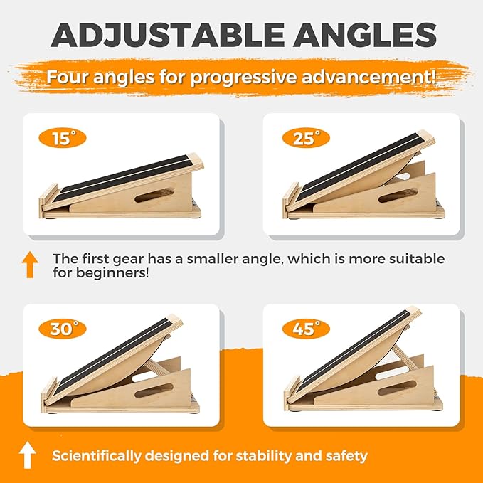 2-in-1 Wooden Balance Board with Adjustable Incline (15°–35°) – Slant Board & Calf Stretcher for Balance Training, Core Strength, and Ankle Mobility – Solid Wood, Non-Slip Surface, Ideal for Home Gym & Physical Therapy