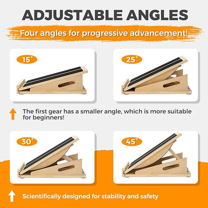 2-in-1 Wooden Balance Board with Adjustable Incline (15°–35°) – Slant Board & Calf Stretcher for Balance Training, Core Strength, and Ankle Mobility – Solid Wood, Non-Slip Surface, Ideal for Home Gym & Physical Therapy