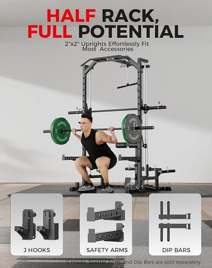 Mikolo Smith Machine Home Gym Power Cage (1:1 Ratio Strength Trainer) (Space Saving Design) (with 8 Free Attachments) Squat Rack for Full Body Training