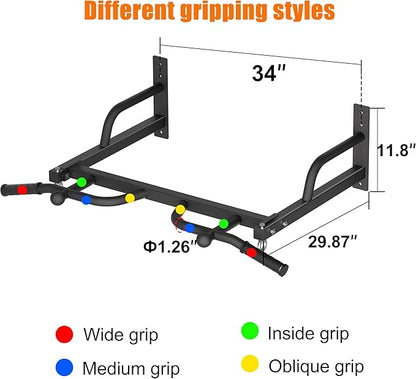 Wall Mounted Pull Up Bar - Heavy Duty Chin Up Bar, Pull-Up Bar for Garage, Joist, Wall Mount - Multifunctional Fitness Bar, Supports up to 600 Lbs
