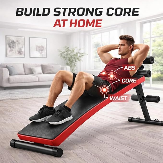 Adjustable Decline Ab Bench for Home Gym, Heavy-Duty Sit Up Bench with Extended Backrest, Multi-Angle Core Training & Decline Bench Press, Foldable Weight Bench Supports up to 440 lbs