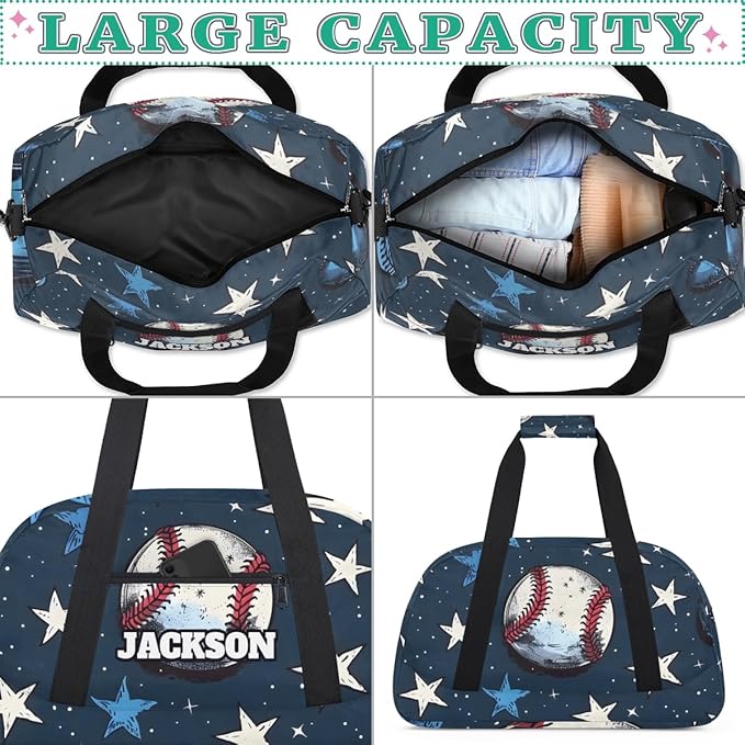 Personalized Baseball Gym Duffel Bags for Kids Boys with Custom Name Sport Training Travel Bags for Overnight Weekender