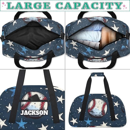 Personalized Baseball Gym Duffel Bags for Kids Boys with Custom Name Sport Training Travel Bags for Overnight Weekender