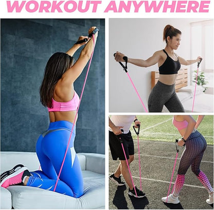 10 Pcs Resistance Bands with Handles Exercise Stretch Bands for Exercise Resistance Tube Band with Handles Resistances Fitness Band for Working Out 10 to 15 Pounds for Women Men Yoga, Pink