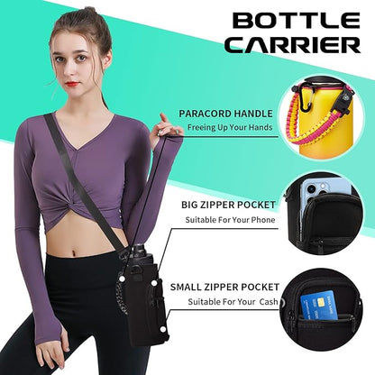 40OZ Insulated Stainless-Steel Water Bottle - Reusable Metal Water Bottles with Straw & Spout Lids, Paracord Handle & Carrier Pouch, Leakproof Workout Water Flask for Women Men