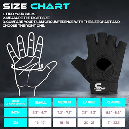 SAWANS Gym Gloves for Men & Women Ladies Weight Lifting Gloves Fitness Workout Breathable Training Non-Slip Grip Silicone Palm Protection Exercise Snug fit Hanging Pull-Ups Dumbbell