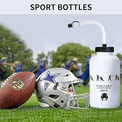 SHOKE Hockey Water Bottle with Long Straw 1 Liter Water Bottles BPA Free Boxing Lacrosse Water Bottle Squeezable for Sports Goalie Boxing Football Golf Gym Baseball Cycling Fitness Yoga 32 Oz-White