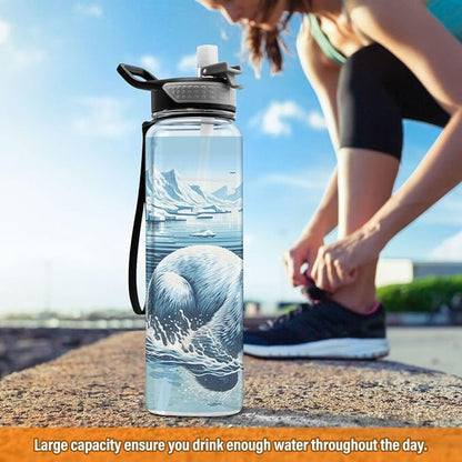 ALAZA Polar Bear Swim Winter Sports Water Bottle with Straw Tritan Drink Bottle 32 oz BPA Free Reusable for Travel Outdoor Fitness