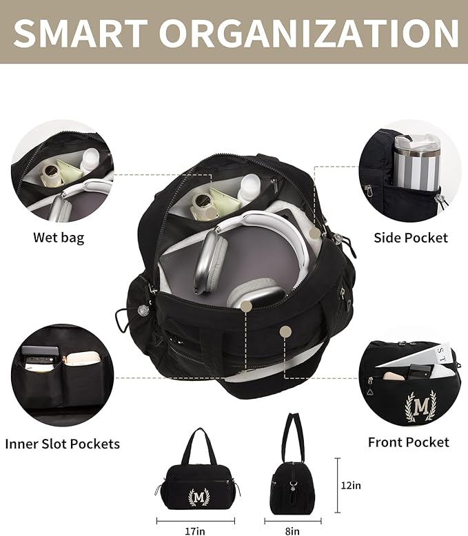 Gym Duffle Bag for Women – Embroidered Custom Initial Sports Bag for Men – Personalized Travel & Workout Duffel with Luggage Sleeve – Thoughtful Gift for Mom, Girl, Daughter, Mother (Black, Y)