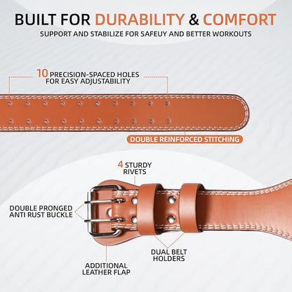 Leather Weight Lifting Belt, 4”& 6”Padded Lumbar Back Support, 10 Adjustable Holes, Gym Weight Belt Ideal for Deadlift, Powerlifting, Bodybuilding and Squat