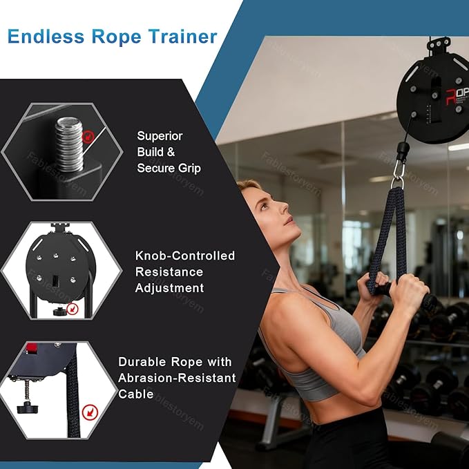 Full-Body Resistance Trainer, Endless Rope Trainer, Portable Cable Pulley System, Rope Climb Equipment with Adjustable Resistance, Home Gym Equipment, 330lb Load, Includes Straps and 2 Lock Red
