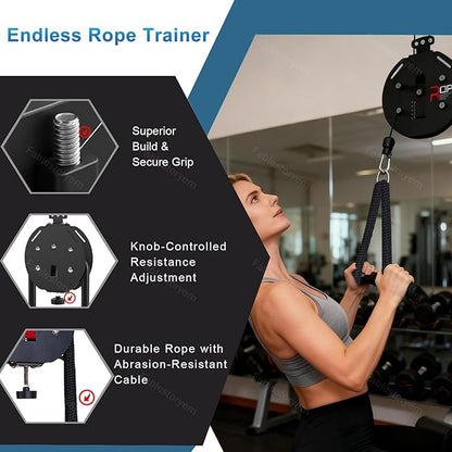 Full-Body Resistance Trainer, Endless Rope Trainer, Portable Cable Pulley System, Rope Climb Equipment with Adjustable Resistance, Home Gym Equipment, 330lb Load, Includes Straps and 2 Lock Red
