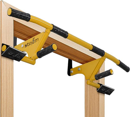 STOZM MultiEx Chin Up Bar – Doorway Chin Up Bar with Multiple Color Options, Push Up Capability, TPE-Protected Grip Positions, Smart Locking Mechanism and 450lbs Weight Capacity
