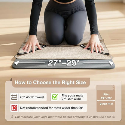 Hot Yoga Towel,Microfiber Yoga Mat Towels Non Slip for Hot Yoga Absorbent Microfiber Sweat Anti-Slip Cover,Bikram,Pilates,Exercise,Fitness 28 inch X 72 inch Beige 2 Pack