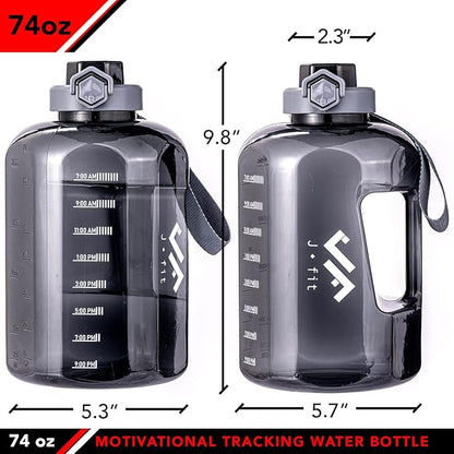 JFIT BPA Free Reusable Sports Water Bottle w/Time Markers, Leakproof Flip-Top Lid & Carry Strap – Durable PETG, 2.28" Wide-Mouth for Ice – Eco-Friendly, Odor-Free & Easy to Clean