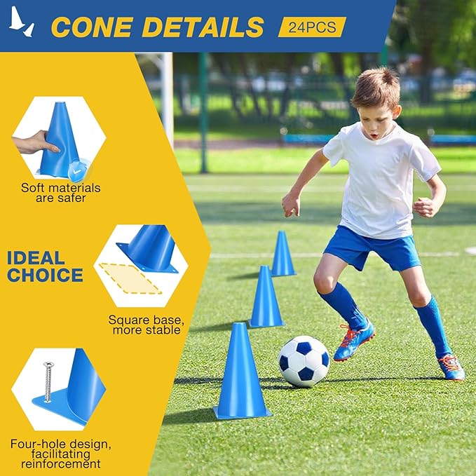 24pcs Cones 9 Inch Soccer Cones and Plastic Traffic Cones, Durable Cones for Sports Training, Ideal for Soccer, Basketball, Football, Skating, and Agility Drills Practice