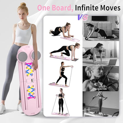 Pilates Board, Foldable Pilates Reformer Set for Home Workout with Timer, 6-in-1 Multifunctional Portable Reformer Pilates Machine at Home Pilates Equipment for Fitness, Exercise, Abs, Core Training